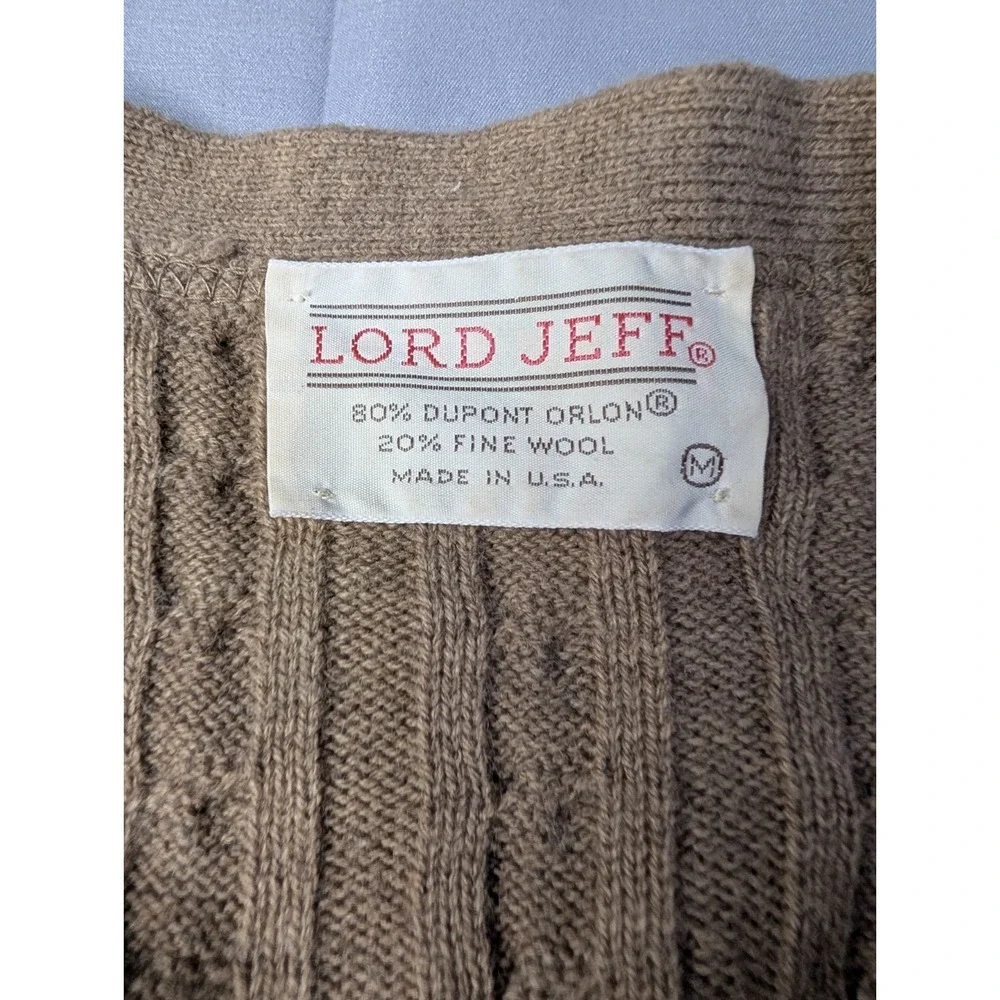 Vintage Lord‎ Jeff Cable Knit Cardigan USA Made Brown Wool Blend Ivy Prep M